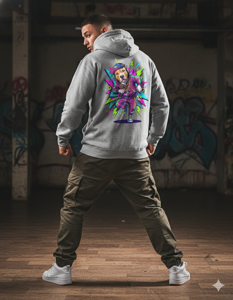 Dancing dog oversized hoodie men